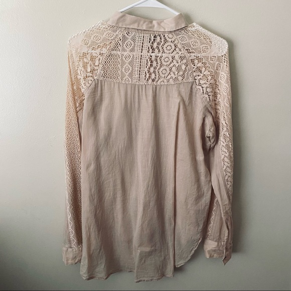 Classic Neutral Tan lace long sleeve shirt with laces at top and back - Picture 2 of 6